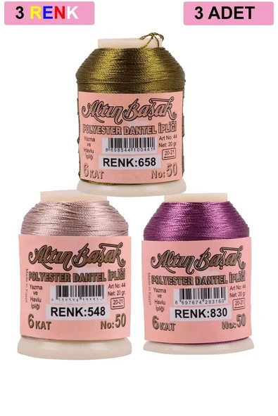 3 Adet Altınbaşak Oya ve Dantel İpi 20 gr - Royaleks - No: 548 - 830 - 658 ürün görseli 1
