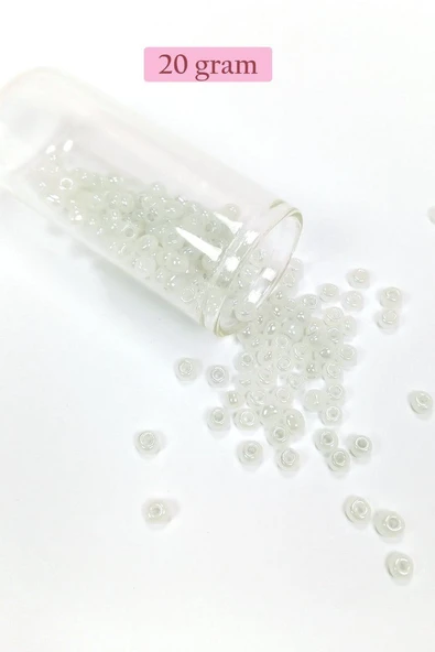 Dökme Cam Kum Boncuk Büyük Boy (6/0) 4 mm - 20 Gram - İnci Beyaz - BNC081 ürün görseli 1