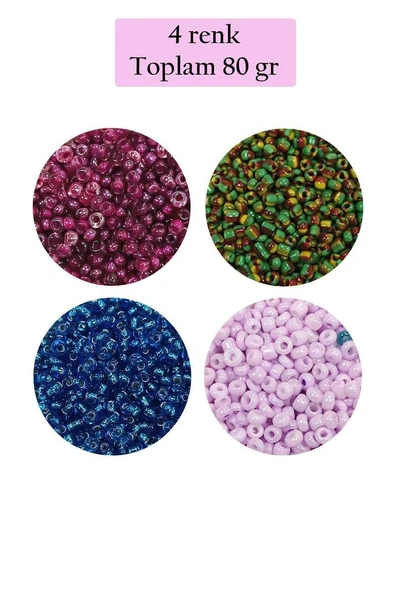 Dökme Cam Kum Boncuk (11/0) 2 mm - 4 Renk - Toplam 80 Gram -  BNC400 ürün görseli 1