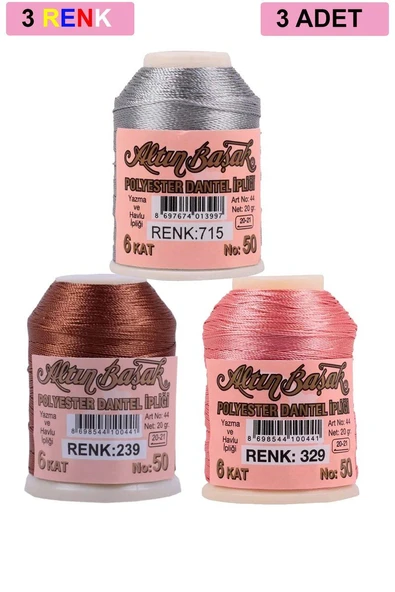 3 Adet Altınbaşak Oya ve Dantel İpi 20 gr - Royaleks - No: 239 - 329 - 715 ürün görseli 1