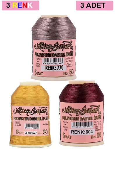 3 Adet Altınbaşak Oya ve Dantel İpi 20 gr - Royaleks - No: 672 - 604 - 770 ürün görseli 1