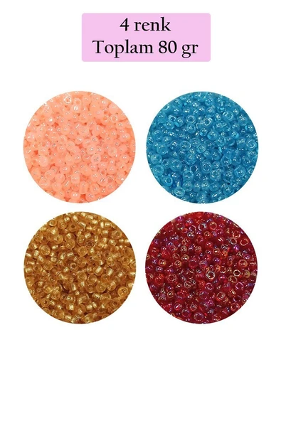 Dökme Cam Kum Boncuk (11/0) 2 mm - 4 Renk - Toplam 80 Gram -  BNC405 ürün görseli 1