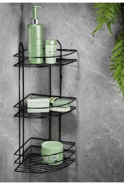 Köşelik Banyo 3 Raflı Siyah Metal Royaleks-56574 ürün görseli 1