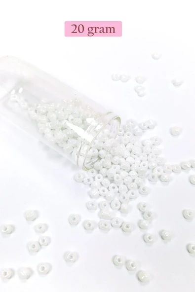 Dökme Cam Kum Boncuk Büyük Boy (6/0) 4 mm - 20 Gram - Kar Beyaz - BNC073 ürün görseli 1