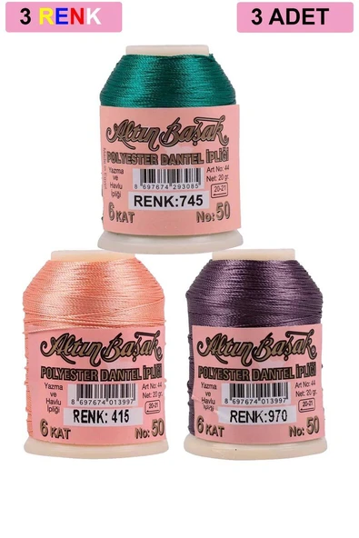 3 Adet Altınbaşak Oya ve Dantel İpi 20 gr - Royaleks - No: 415 - 970 - 745 ürün görseli 1