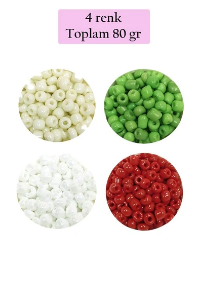 Dökme Cam Kum Boncuk Büyük Boy (6/0) 4 mm - 4 Renk - Toplam 80 Gram - BNC407 ürün görseli 1