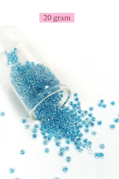 Dökme Cam Kum Boncuk (8/0) 3 mm - 20 Gram - Şeffaf Gök Mavi - BNC173 ürün görseli 1