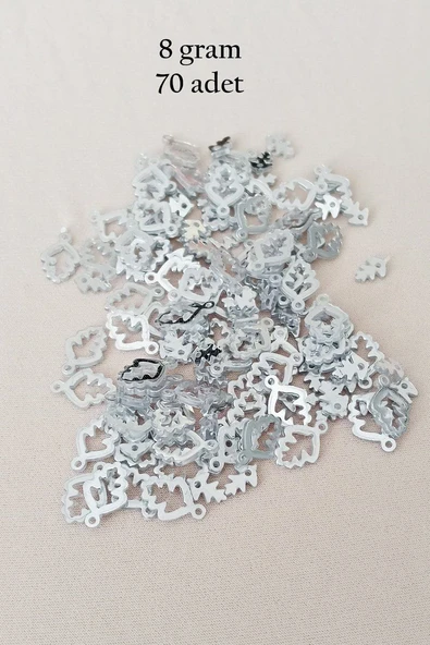 Oya Abiye Bileklik Kolye Pleksi Metalik Plastik Pul Gümüş Renk 8 gram 70 adet - BNC513 ürün görseli 1