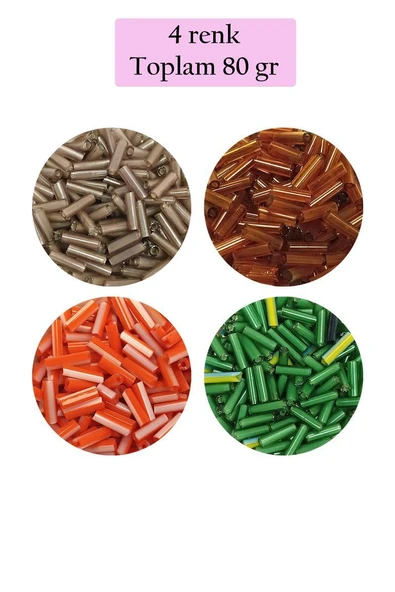 Uzun Boru Kesme Boncuk Çap 2mm Uzunluk 10 mm - 4 Renk - Toplam 80 Gram - BNC433 ürün görseli 1