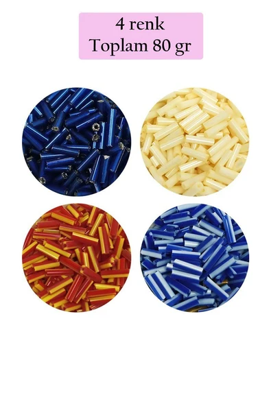 Uzun Boru Kesme Boncuk Çap 2mm Uzunluk 10 mm - 4 Renk - Toplam 80 Gram - BNC428 ürün görseli 1
