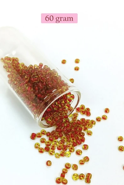 Dökme Cam Kum Boncuk (8/0) 3 mm - 60 Gram - Şeffaf Sarı Kırmızı - BNC216 ürün görseli 1