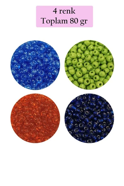 Dökme Cam Kum Boncuk (8/0) 3 mm - 4 Renk - Toplam 80 Gram - BNC421 ürün görseli 1
