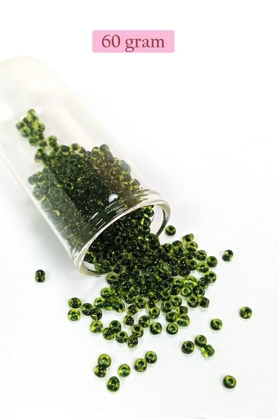 Dökme Cam Kum Boncuk (8/0) 3 mm - 60 Gram - Şeffaf Yeşil Siyah - BNC220 ürün görseli 1