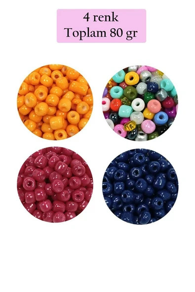 Dökme Cam Kum Boncuk Büyük Boy (6/0) 4 mm - 4 Renk - Toplam 80 Gram - BNC413 ürün görseli 1