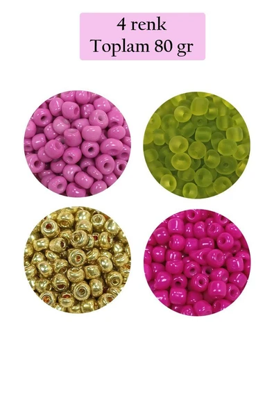 Dökme Cam Kum Boncuk Büyük Boy (6/0) 4 mm - 4 Renk - Toplam 80 Gram - BNC412 ürün görseli 1