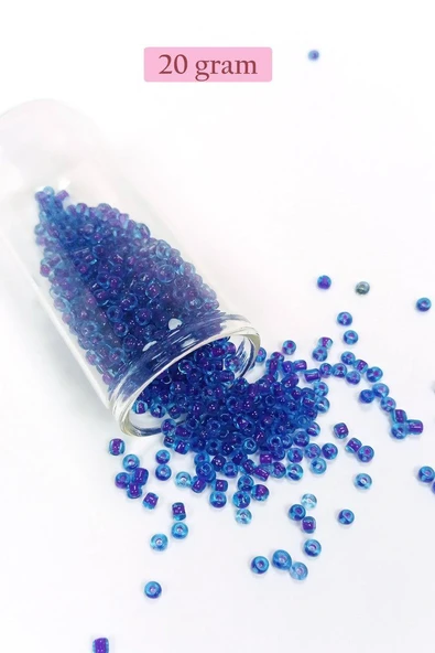 Dökme Cam Kum Boncuk (8/0) 3 mm - 20 Gram - Şeffaf Koyu Mavi - BNC161 ürün görseli 1