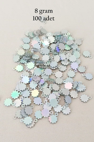 Oya Abiye Bileklik Kolye Pleksi Metalik Plastik Pul Gümüş Renk 8 gram 100 adet - BNC518 ürün görseli 1