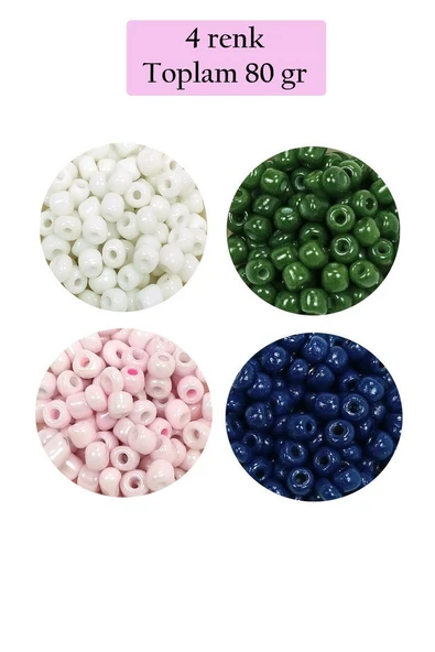 Dökme Cam Kum Boncuk Büyük Boy (6/0) 4 mm - 4 Renk - Toplam 80 Gram - BNC408 ürün görseli 1