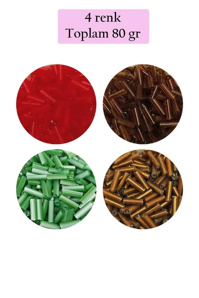 Uzun Boru Kesme Boncuk Çap 2mm Uzunluk 10 mm - 4 Renk - Toplam 80 Gram - BNC431 ürün görseli 1