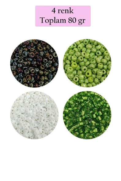 Dökme Cam Kum Boncuk (8/0) 3 mm - 4 Renk - Toplam 80 Gram - BNC418 ürün görseli 1