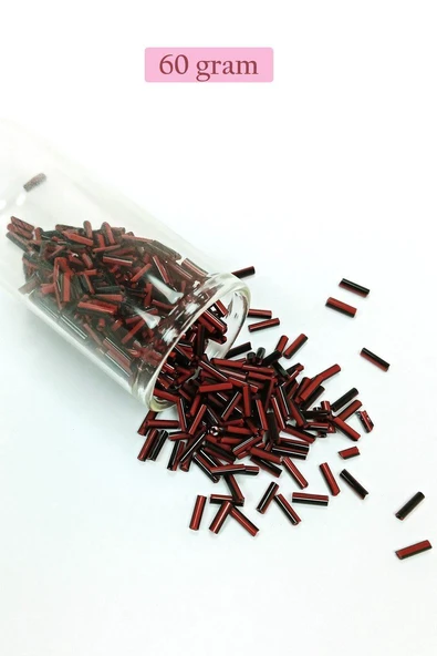 Uzun Boru Kesme Boncuk Çap 2mm Uzunluk 10 mm - 60 Gram - Kırmızı Siyah - BNC291 ürün görseli 1