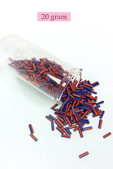 Uzun Boru Kesme Boncuk Çap 2mm Uzunluk 10 mm - 20 Gram - Turuncu Mavi - BNC238 ürün görseli 1