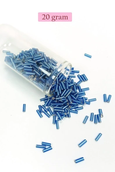 Uzun Boru Kesme Boncuk Çap 2mm Uzunluk 10 mm - 20 Gram - Mavi - BNC242 ürün görseli 1