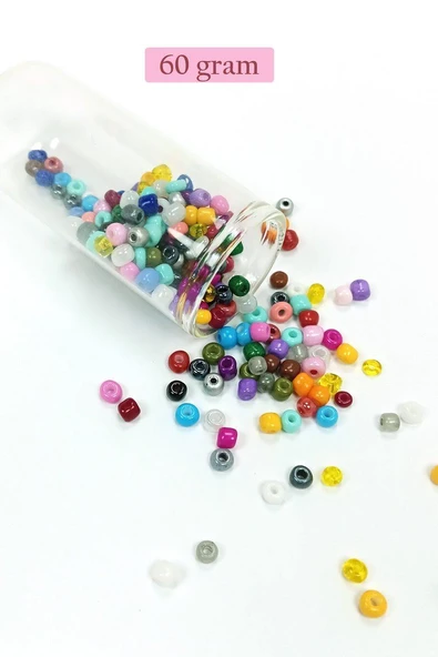 Dökme Cam Kum Boncuk Büyük Boy (6/0) 4 mm - 60 Gram - Karışık Renkli - BNC132 ürün görseli 1