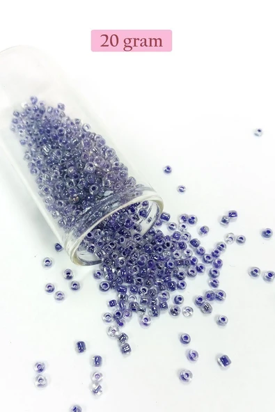 Dökme Cam Kum Boncuk (8/0) 3 mm - 20 Gram - Şeffaf Mor Beyaz - BNC181 ürün görseli 1