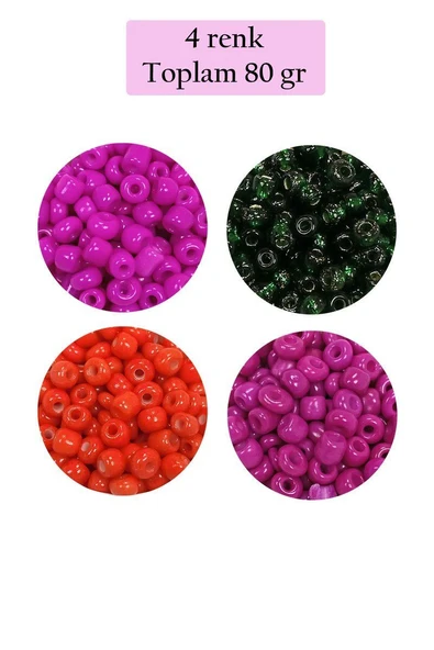 Dökme Cam Kum Boncuk Büyük Boy (6/0) 4 mm - 4 Renk - Toplam 80 Gram - BNC414 ürün görseli 1