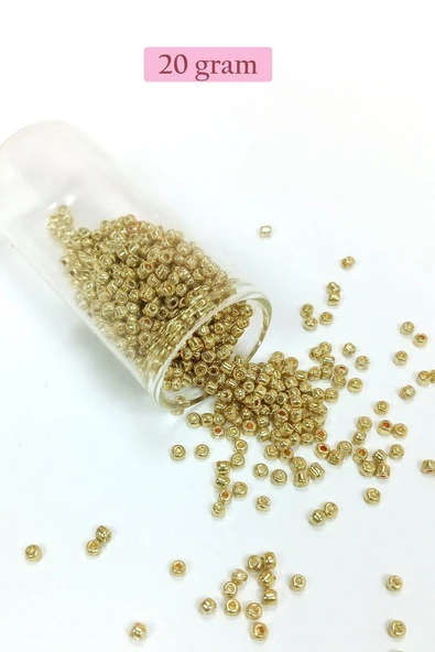 Dökme Cam Kum Boncuk (8/0) 3 mm - 20 Gram - Altın Rengi - BNC144 ürün görseli 1
