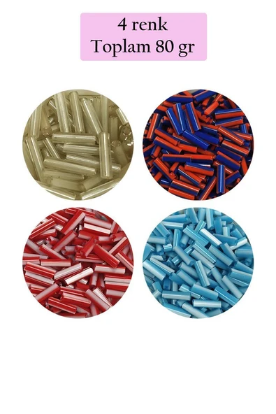 Uzun Boru Kesme Boncuk Çap 2mm Uzunluk 10 mm - 4 Renk - Toplam 80 Gram - BNC429 ürün görseli 1