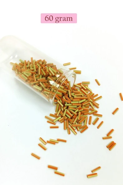 Uzun Boru Kesme Boncuk Çap 2mm Uzunluk 10 mm - 60 Gram - Yeşil Turuncu - BNC300 ürün görseli 1