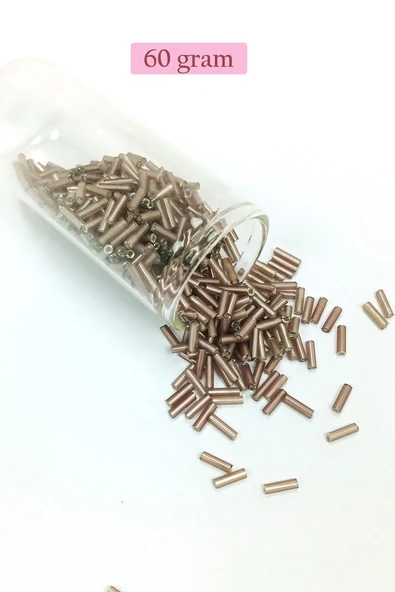 Uzun Boru Kesme Boncuk Çap 2mm Uzunluk 10 mm - 60 Gram - Koyu Bej - BNC264 ürün görseli 1