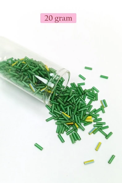 Uzun Boru Kesme Boncuk Çap 2mm Uzunluk 10 mm - 20 Gram - Yeşil - BNC256 ürün görseli 1
