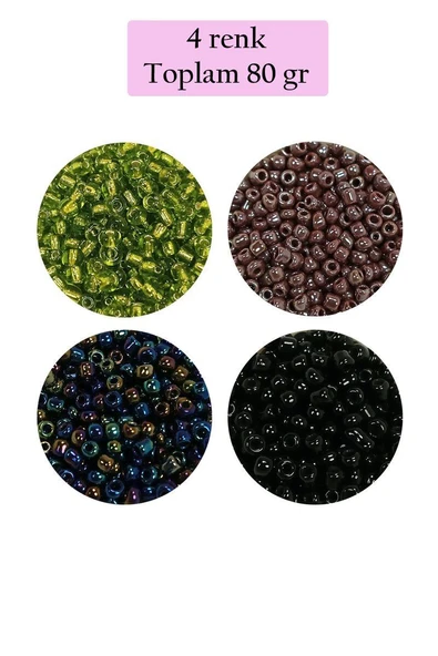Dökme Cam Kum Boncuk (8/0) 3 mm - 4 Renk - Toplam 80 Gram - BNC422 ürün görseli 1