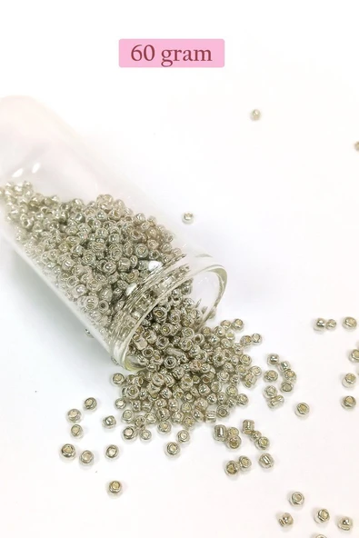 Dökme Cam Kum Boncuk (8/0) 3 mm - 60 Gram - Parlak Gümüş - BNC188 ürün görseli 1
