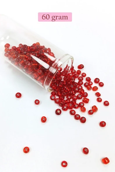 Dökme Cam Kum Boncuk Büyük Boy (6/0) 4 mm - 60 Gram - Şeffaf Kırmızı - BNC115 ürün görseli 1