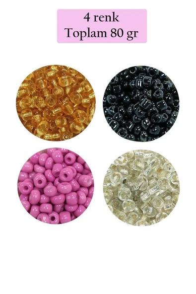 Dökme Cam Kum Boncuk Büyük Boy (6/0) 4 mm - 4 Renk - Toplam 80 Gram - BNC410 ürün görseli 1