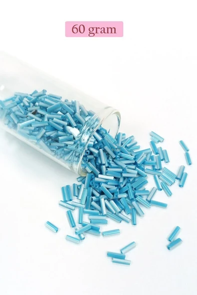 Uzun Boru Kesme Boncuk Çap 2mm Uzunluk 10 mm - 60 Gram - Açık Mavi Beyaz - BNC279 ürün görseli 1