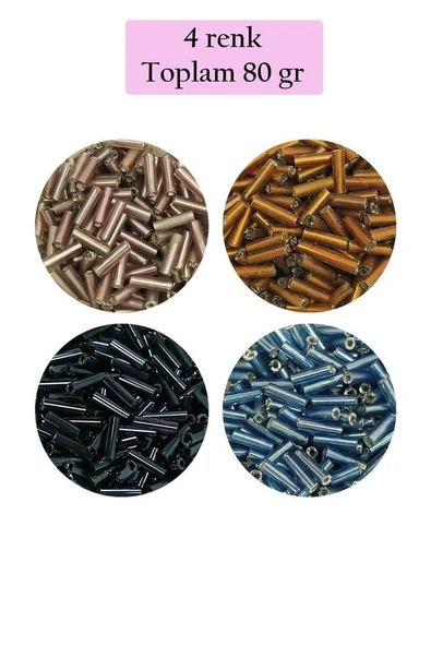 Uzun Boru Kesme Boncuk Çap 2mm Uzunluk 10 mm - 4 Renk - Toplam 80 Gram - BNC426 ürün görseli 1