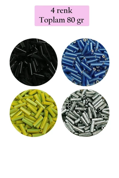 Uzun Boru Kesme Boncuk Çap 2mm Uzunluk 10 mm - 4 Renk - Toplam 80 Gram - BNC430 ürün görseli 1