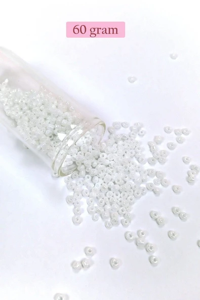 Dökme Cam Kum Boncuk (8/0) 3 mm - 60 Gram - İnci Beyaz - BNC186 ürün görseli 1