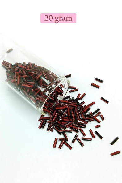 Uzun Boru Kesme Boncuk Çap 2mm Uzunluk 10 mm - 20 Gram - Kırmızı Siyah - BNC252 ürün görseli 1