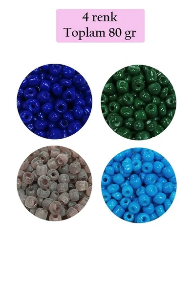 Dökme Cam Kum Boncuk Büyük Boy (6/0) 4 mm - 4 Renk - Toplam 80 Gram - BNC415 ürün görseli 1