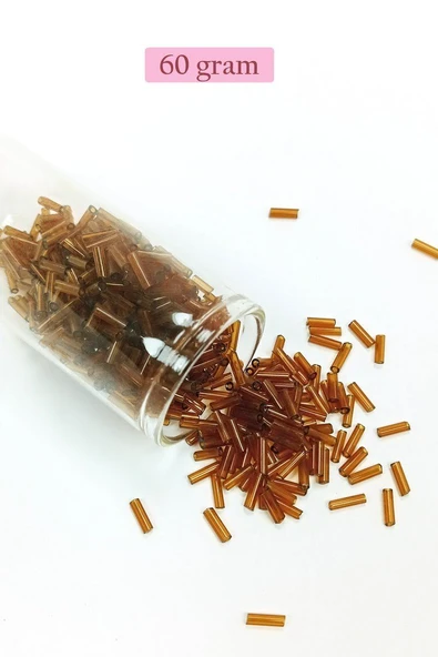 Uzun Boru Kesme Boncuk Çap 2mm Uzunluk 10 mm - 60 Gram - Şeffaf Kahverengi - BNC285 ürün görseli 1