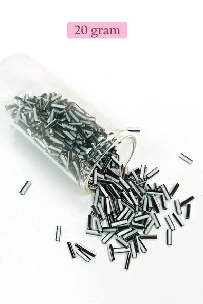 Uzun Boru Kesme Boncuk Çap 2mm Uzunluk 10 mm - 20 Gram - Siyah Beyaz - BNC251 ürün görseli 1