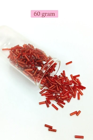 Uzun Boru Kesme Boncuk Çap 2mm Uzunluk 10 mm - 60 Gram - Şeffaf Kırmızı - BNC299 ürün görseli 1
