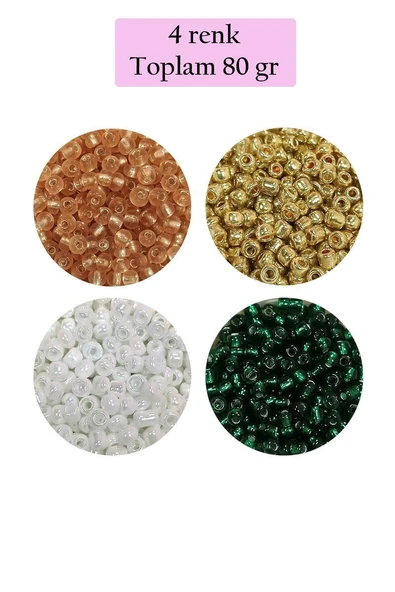 Dökme Cam Kum Boncuk (8/0) 3 mm - 4 Renk - Toplam 80 Gram - BNC416 ürün görseli 1