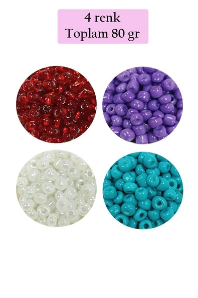 Dökme Cam Kum Boncuk Büyük Boy (6/0) 4 mm - 4 Renk - Toplam 80 Gram - BNC409 ürün görseli 1